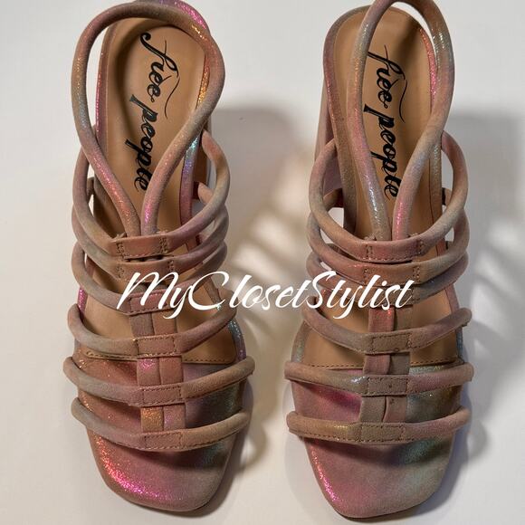 FREE PEOPLE Iridescent Straps Sandals Rare NEW IN BOX 38 8 MINT $148 Metallic - Picture 3 of 12